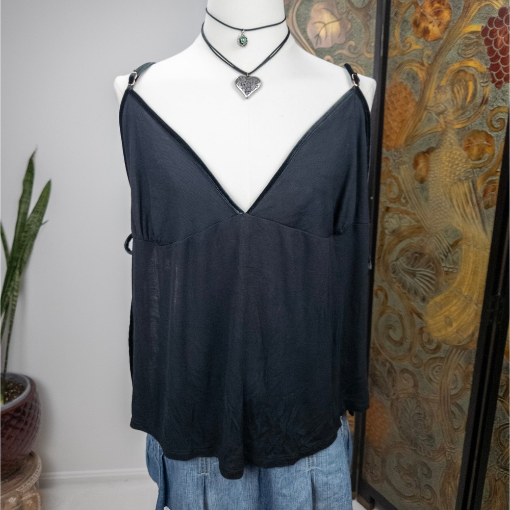 Black Tie-Side Cami Top Victoria's‎ Secret Deep V Modal Tank Y2K Minimalist XXL